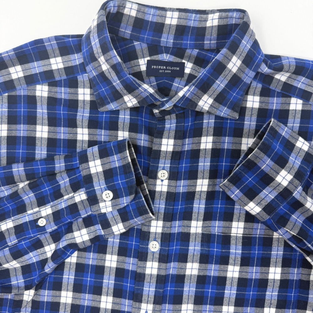 Proper Cloth Mens Large Plaid Cotton Long Sleeve Button Down Shirt Spread Collar